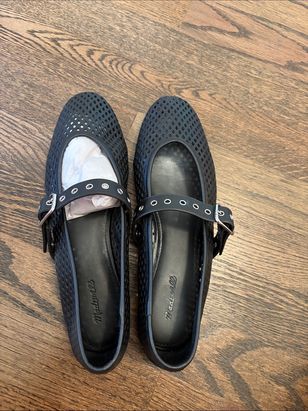 Madewell Black Perforated Mary Jane Flats with Buckle